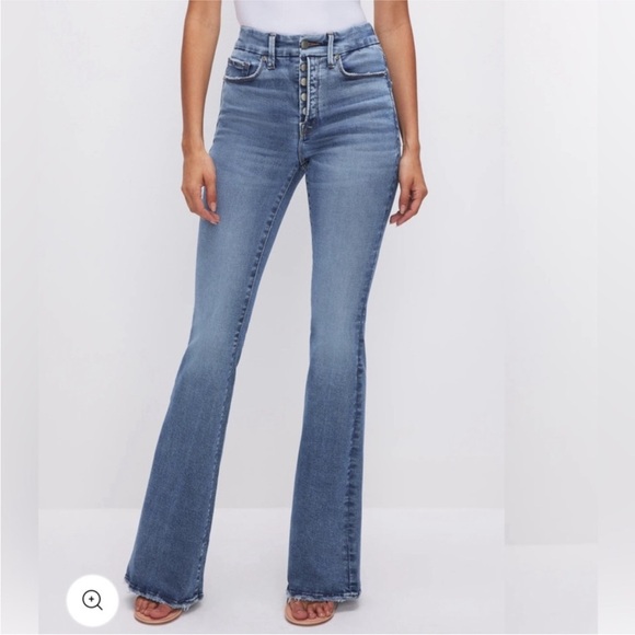 Good American Flare Jeans Exposed Button Fly - Picture 1 of 15